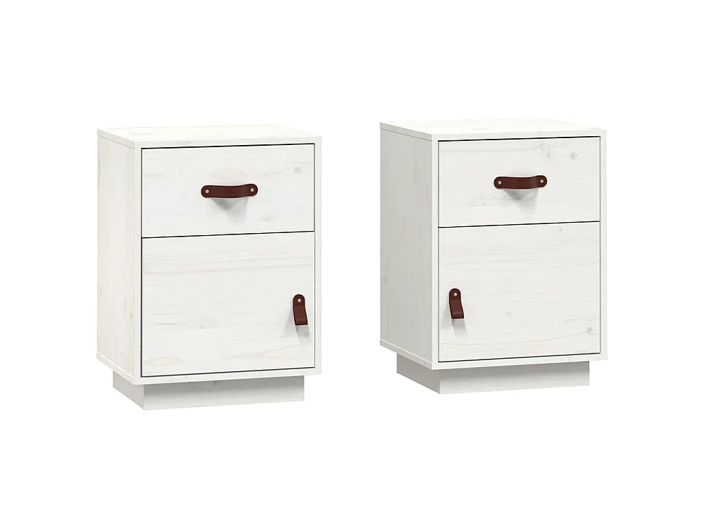 Comodini Bianchi 2 pz 40x34x55 cm in Legno Massello di Pino