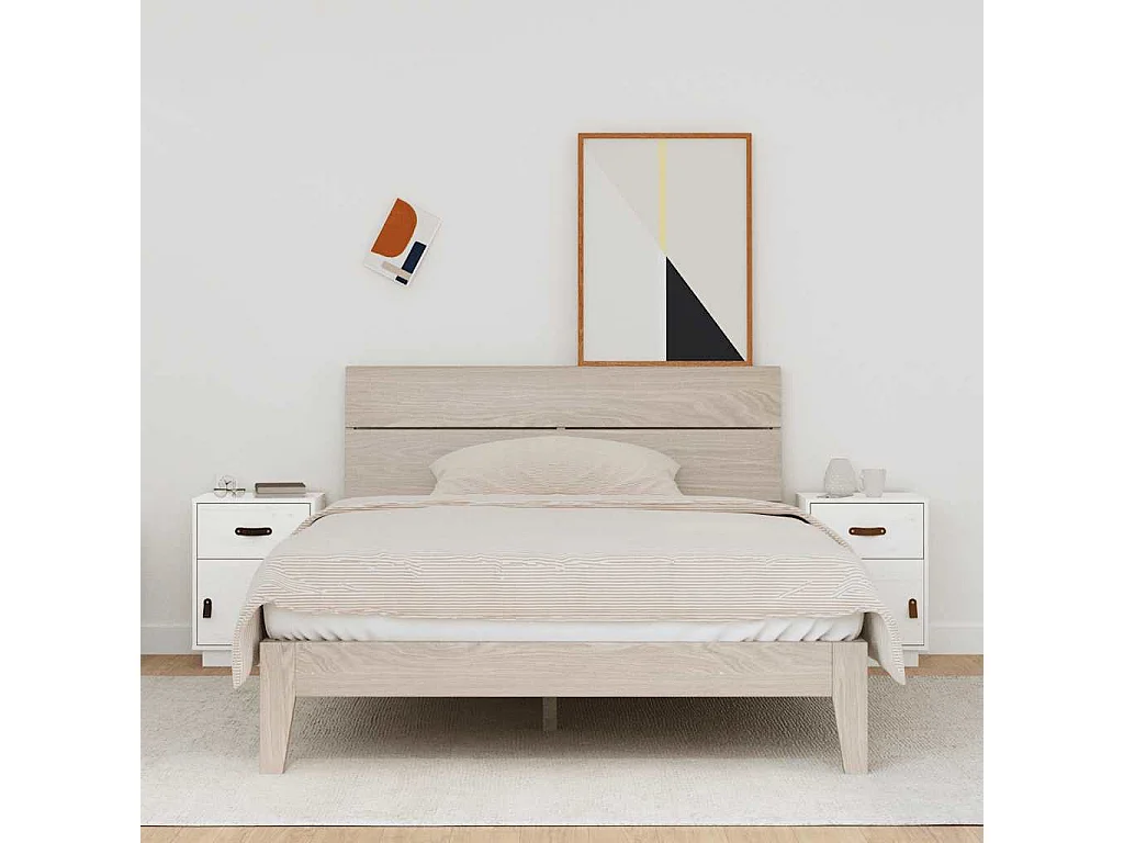 Comodini Bianchi 2 pz 40x34x55 cm in Legno Massello di Pino