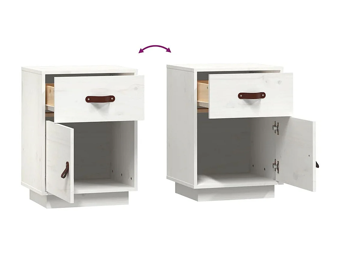 Comodini Bianchi 2 pz 40x34x55 cm in Legno Massello di Pino