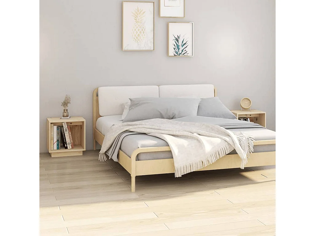 Comodini 2 pz 40x30x40 cm in Legno Massello di Pino