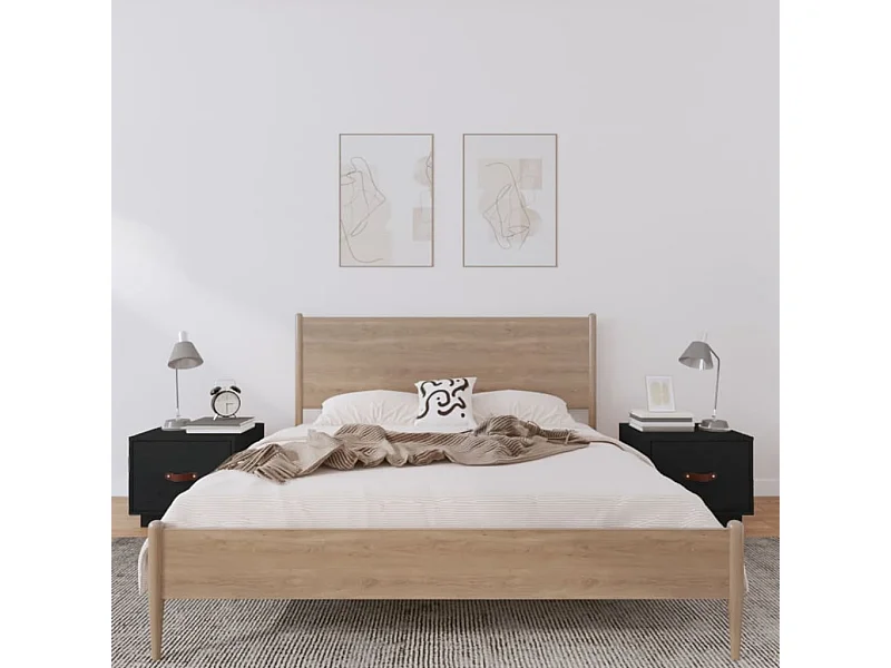 Nachttische 2 Stk. Schwarz 40x34x35 cm Massivholz Kiefer