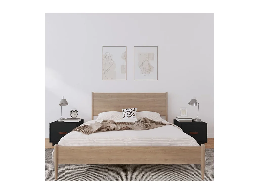 Nachttische 2 Stk. Schwarz 40x34x35 cm Massivholz Kiefer
