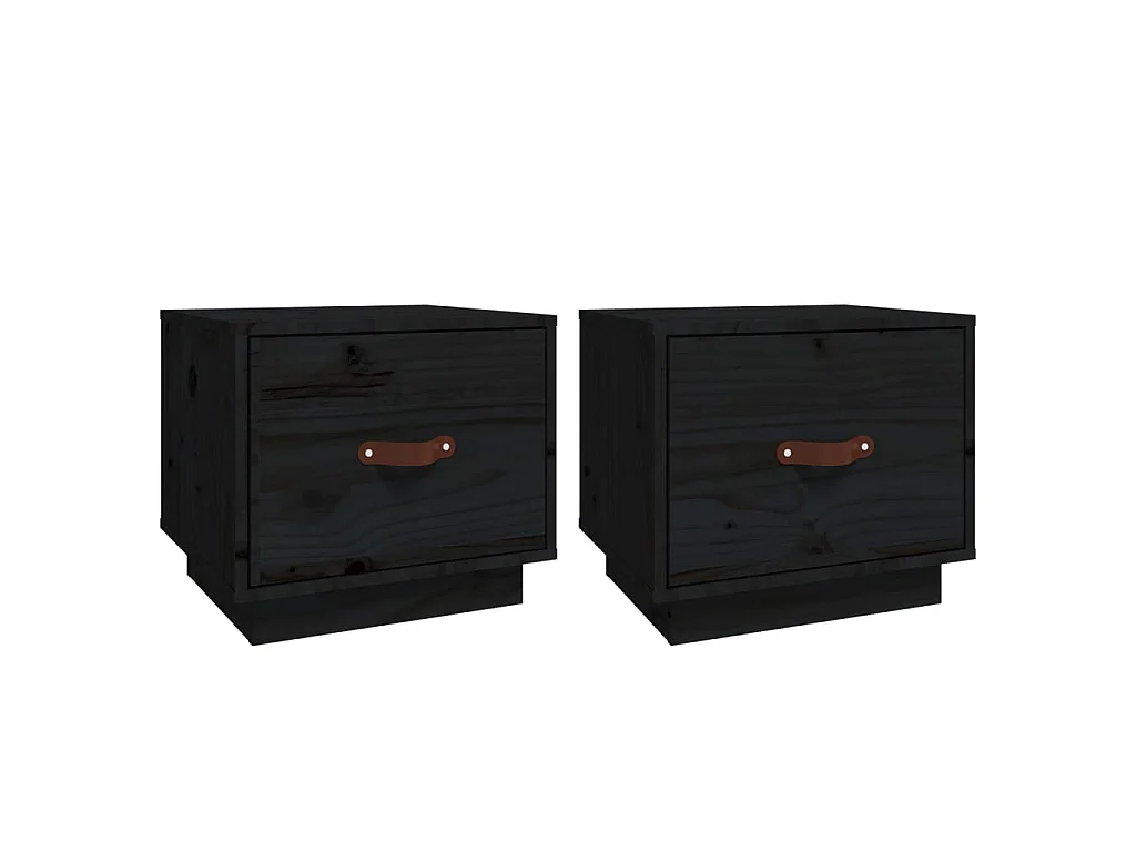 Comodini 2 pz Neri 40x34x35 cm in Legno Massello di Pino
