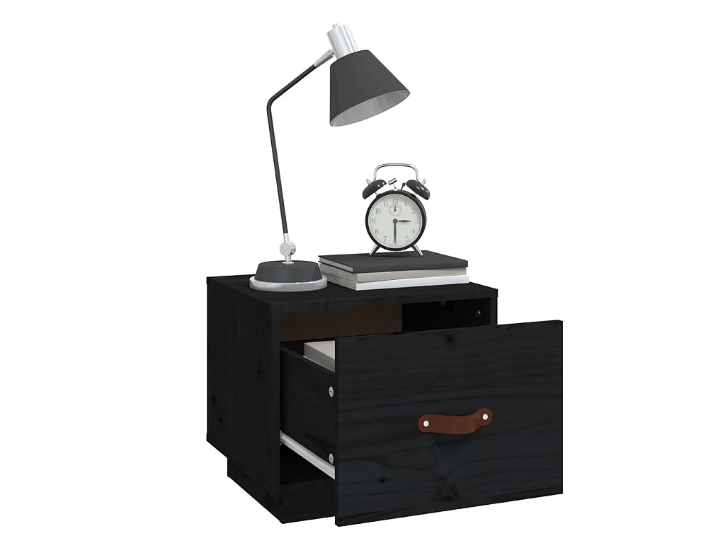 Comodini 2 pz Neri 40x34x35 cm in Legno Massello di Pino