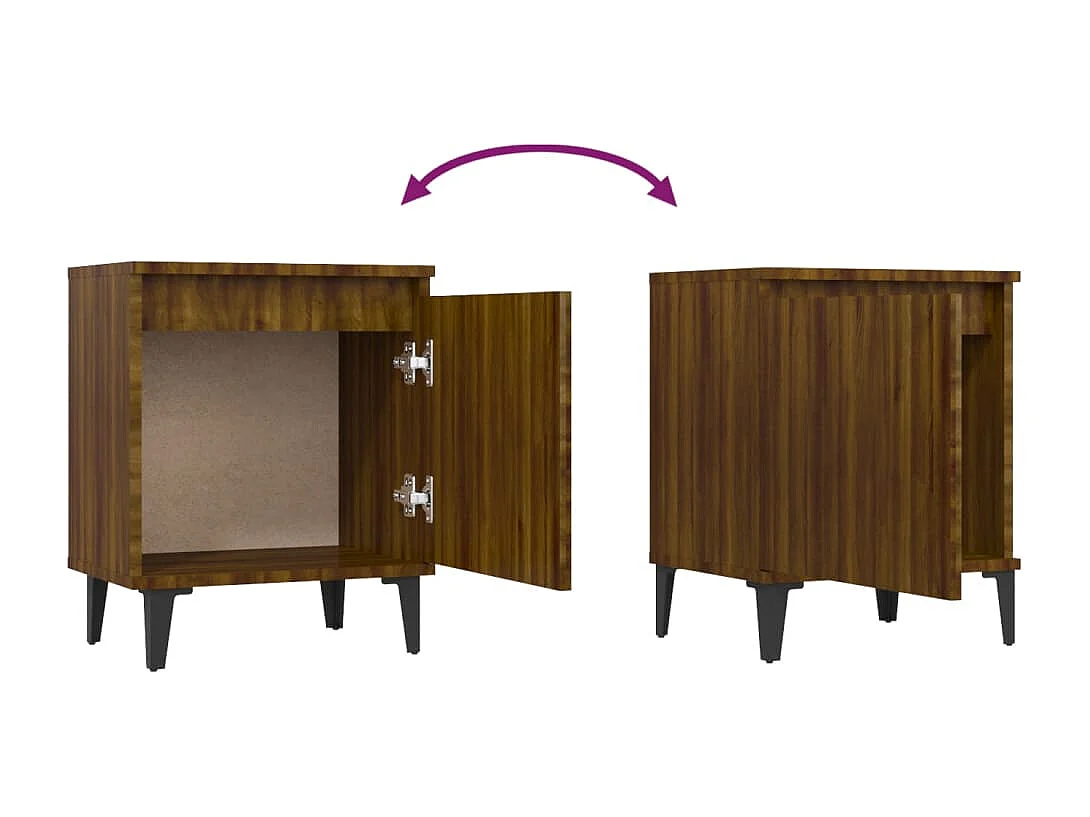 Nachttisch mit Metallbeinen Braun Eichen-Optik 40x30x50 cm