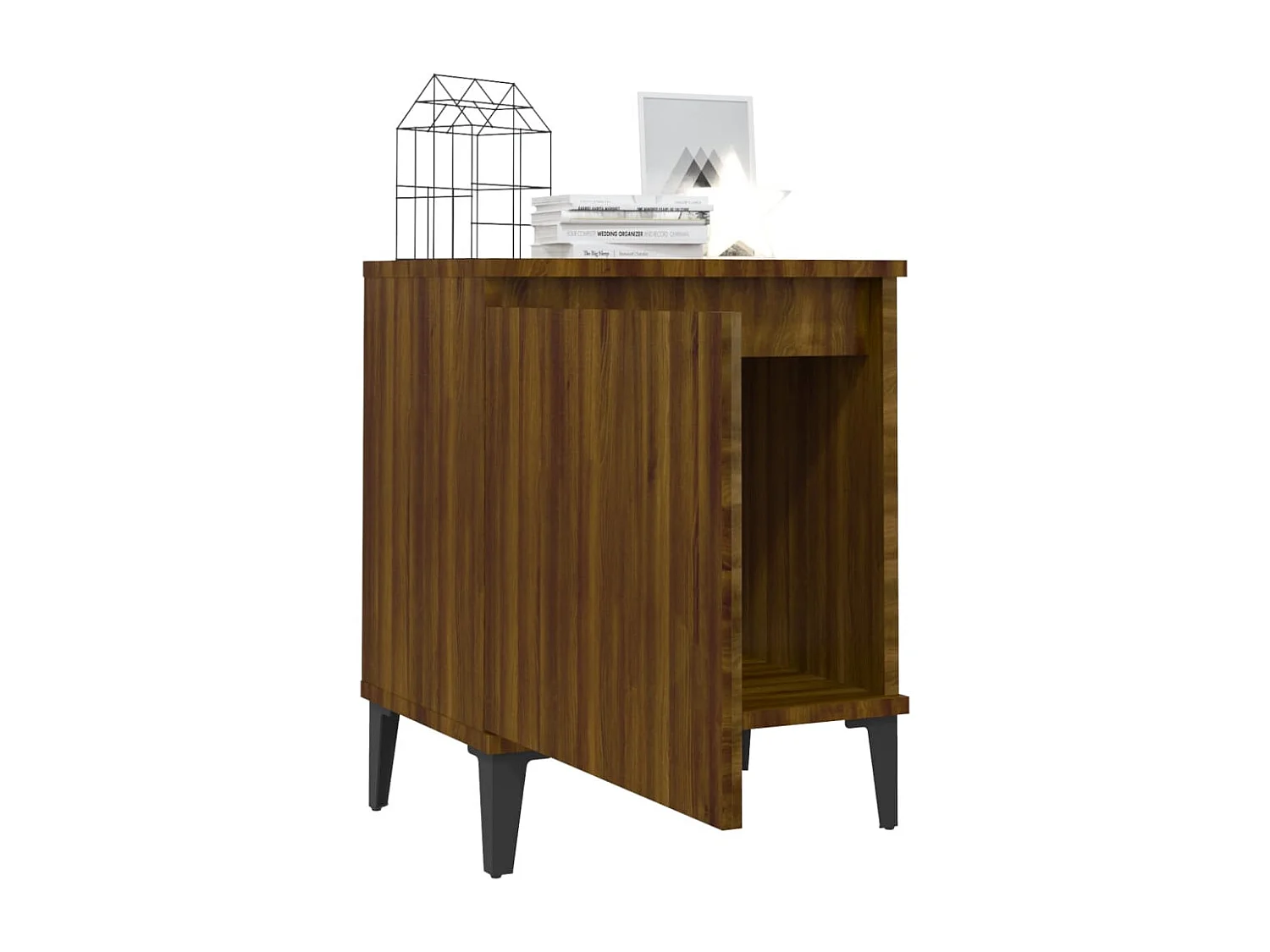 Table de chevet avec pieds en métal chêne marron 40x30x50 cm