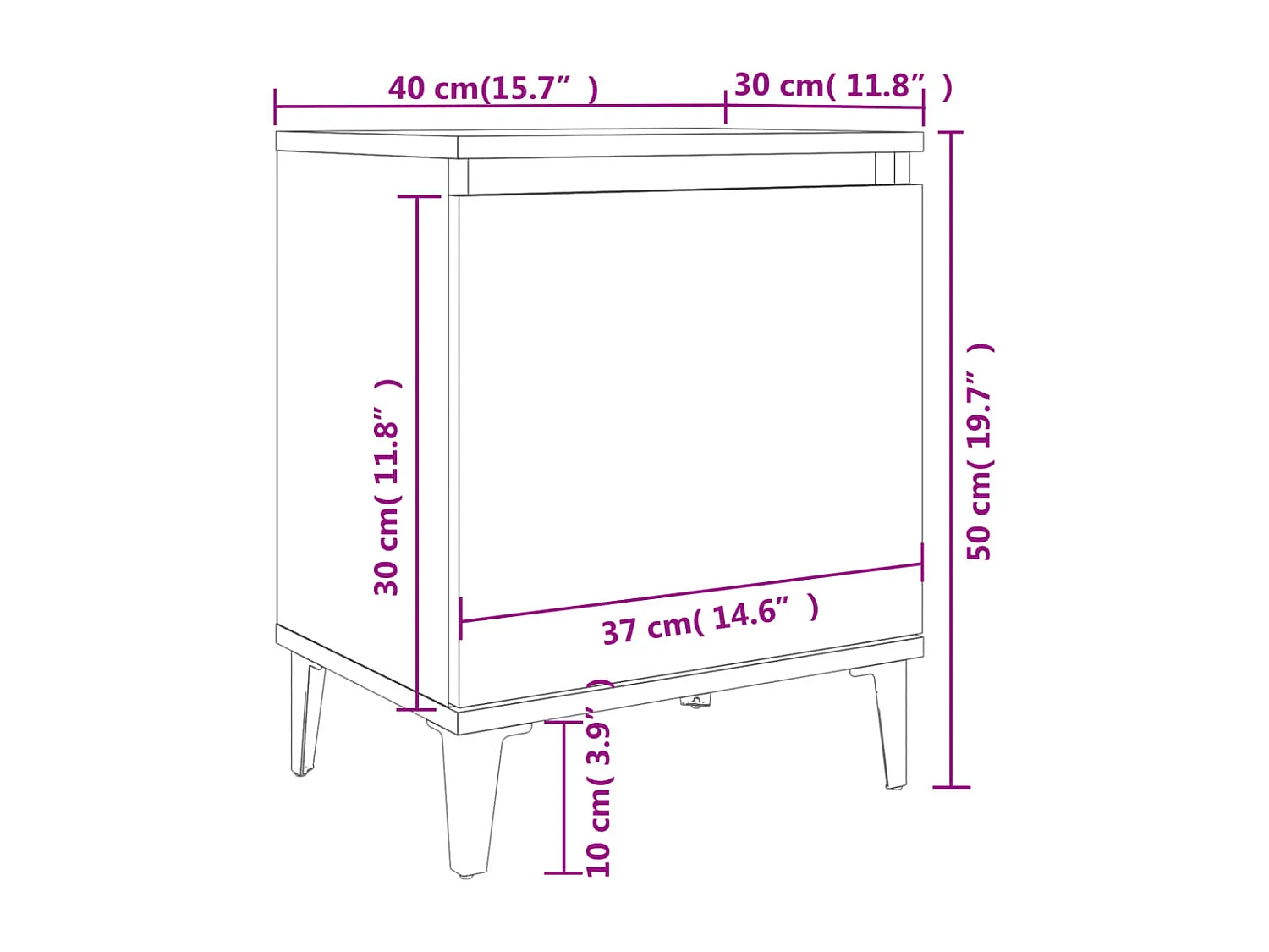Table de chevet avec pieds en métal chêne marron 40x30x50 cm