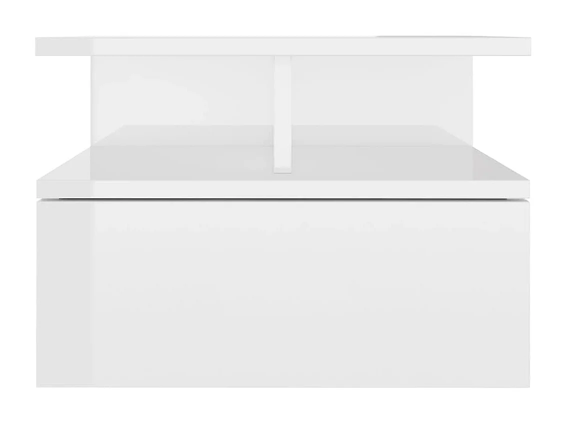 Tables de chevet flottantes 2pcs Blanc brillant Bois ingénierie