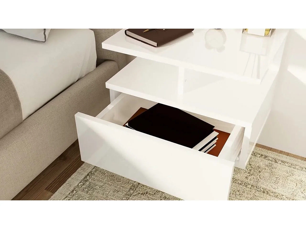 Comodini Pensili 2pz Bianco Lucido 40x31x27cm Legno Multistrato