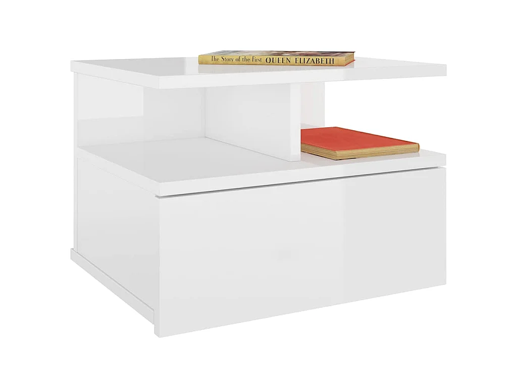 Tables de chevet flottantes 2pcs Blanc brillant Bois ingénierie