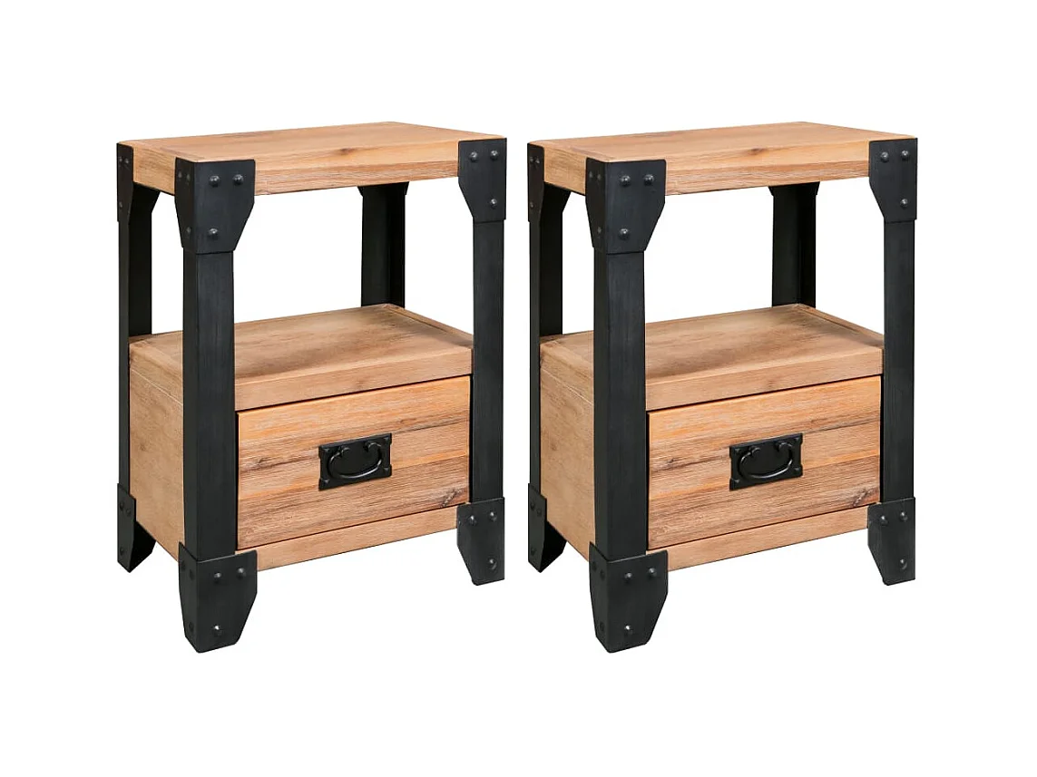 Tables de chevet 2 pcs Bois d'acacia massif Acier 40x30x54 cm