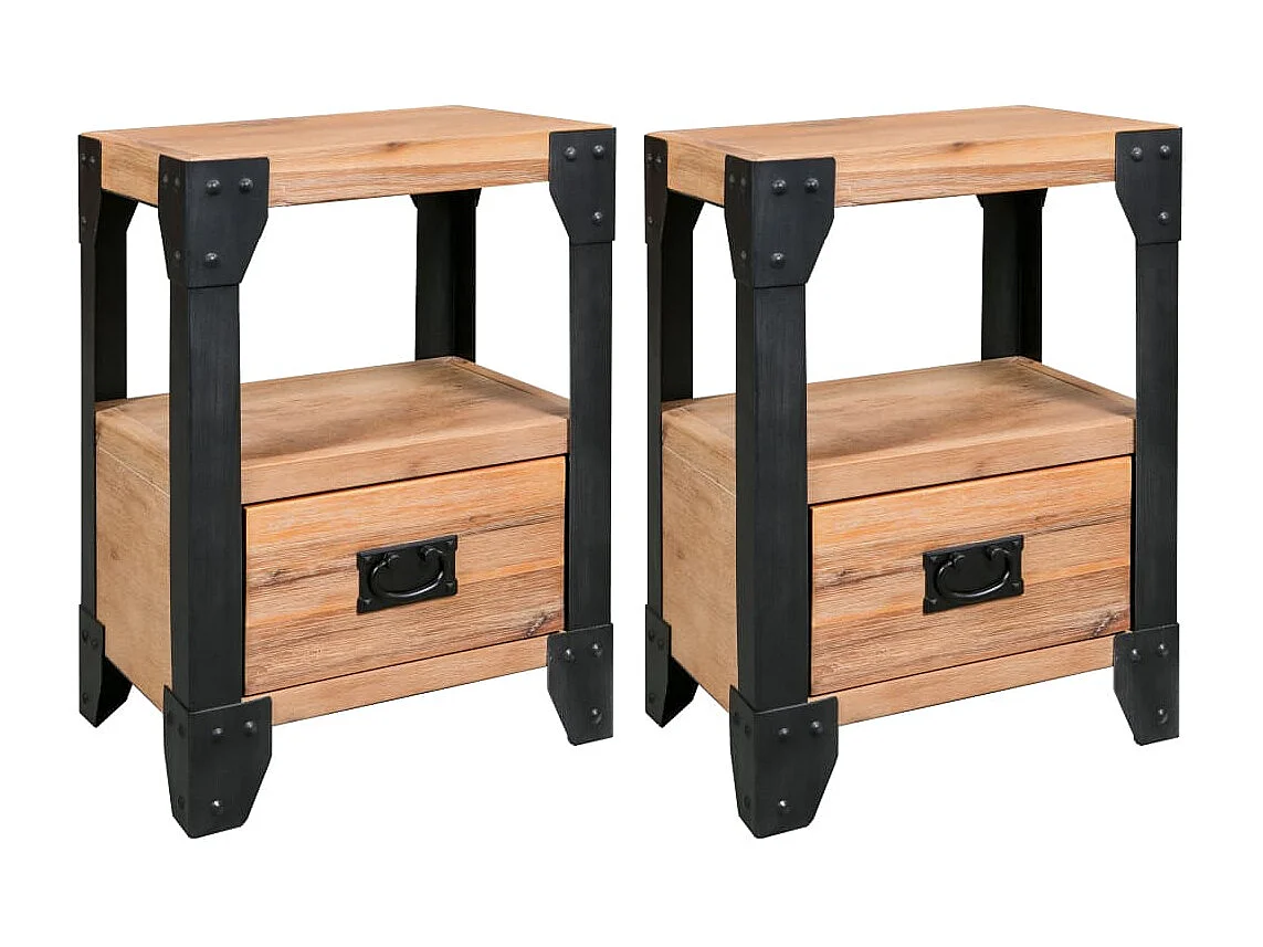 Nachtkastjes 2 st 40x30x54 cm massief acaciahout staal