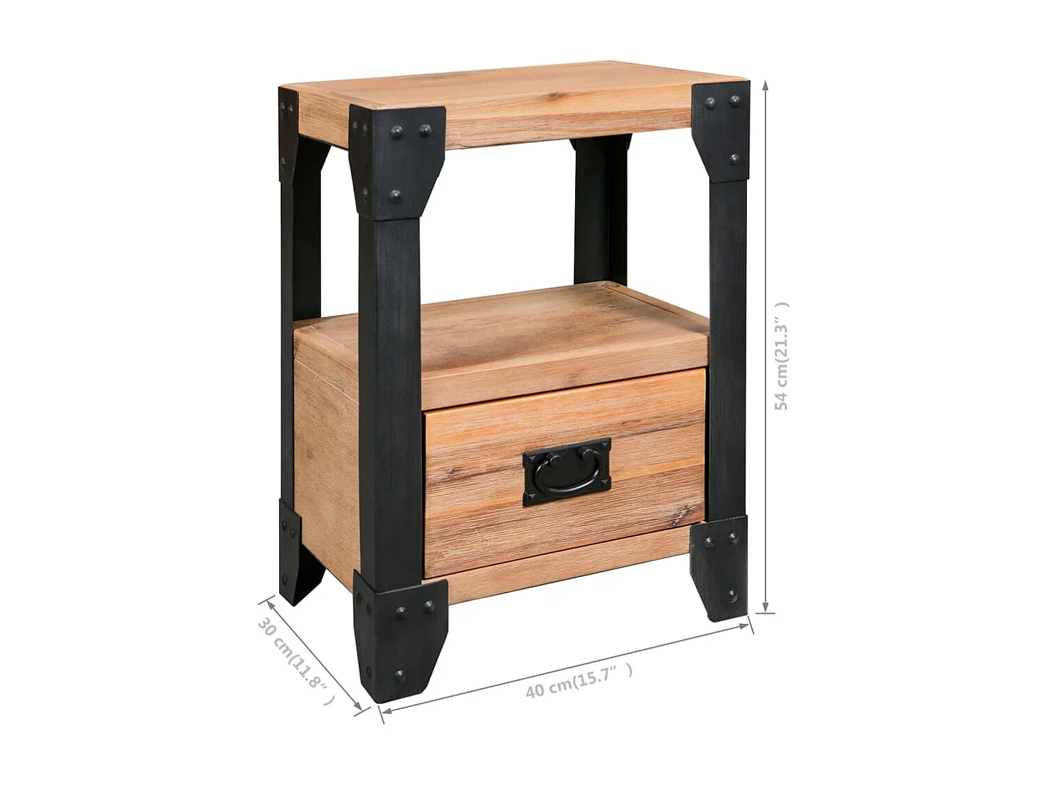 Nachtkastjes 2 st 40x30x54 cm massief acaciahout staal