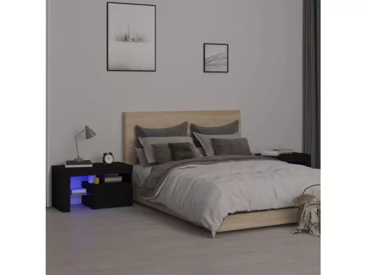 Kauf Unique Nachttische 2 Stk. mit LED-Leuchten Schwarz 70x36,5x40 cm