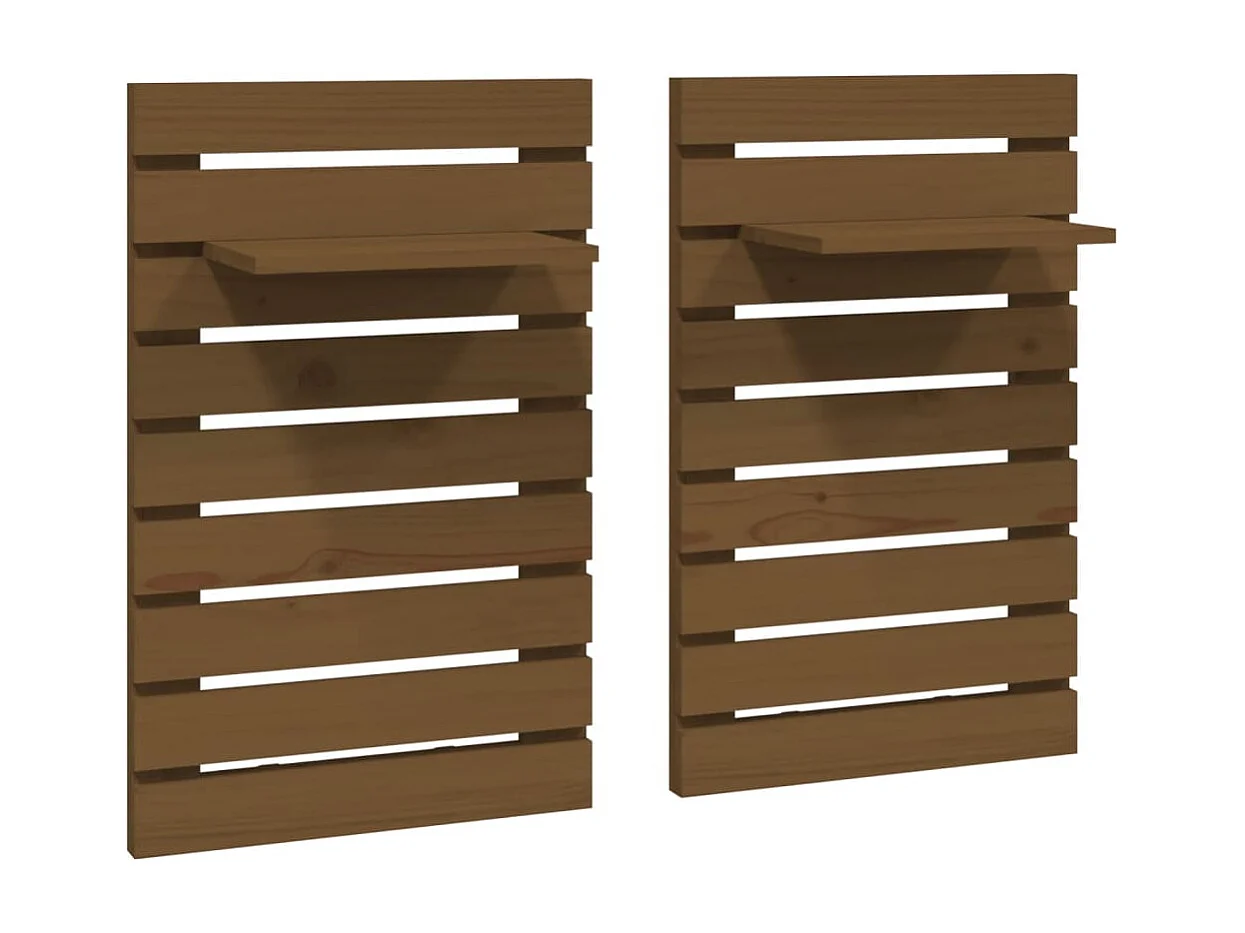 Étagères de chevet murales 2 pcs Marron miel Bois de pin massif
