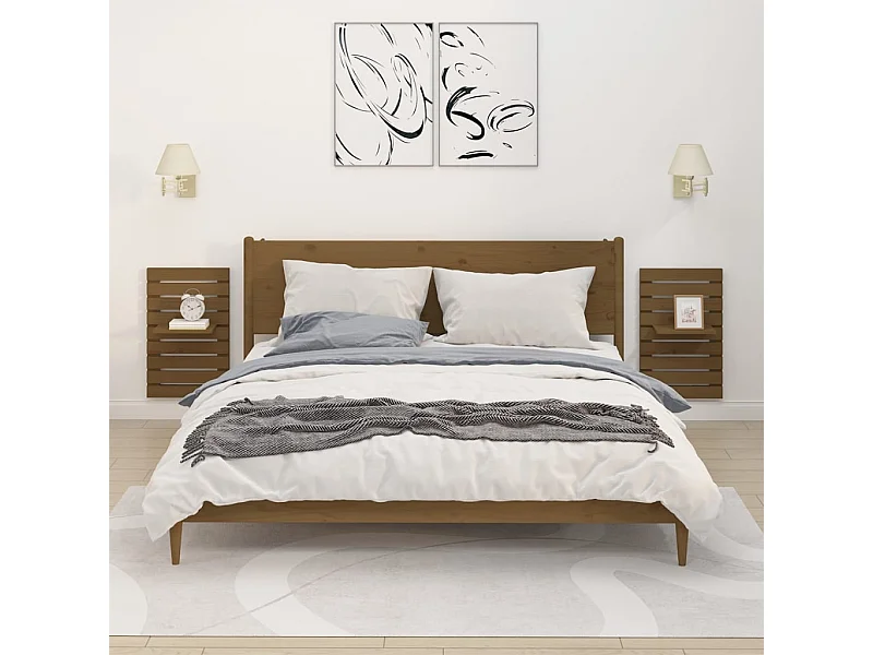 Étagères de chevet murales 2 pcs Marron miel Bois de pin massif