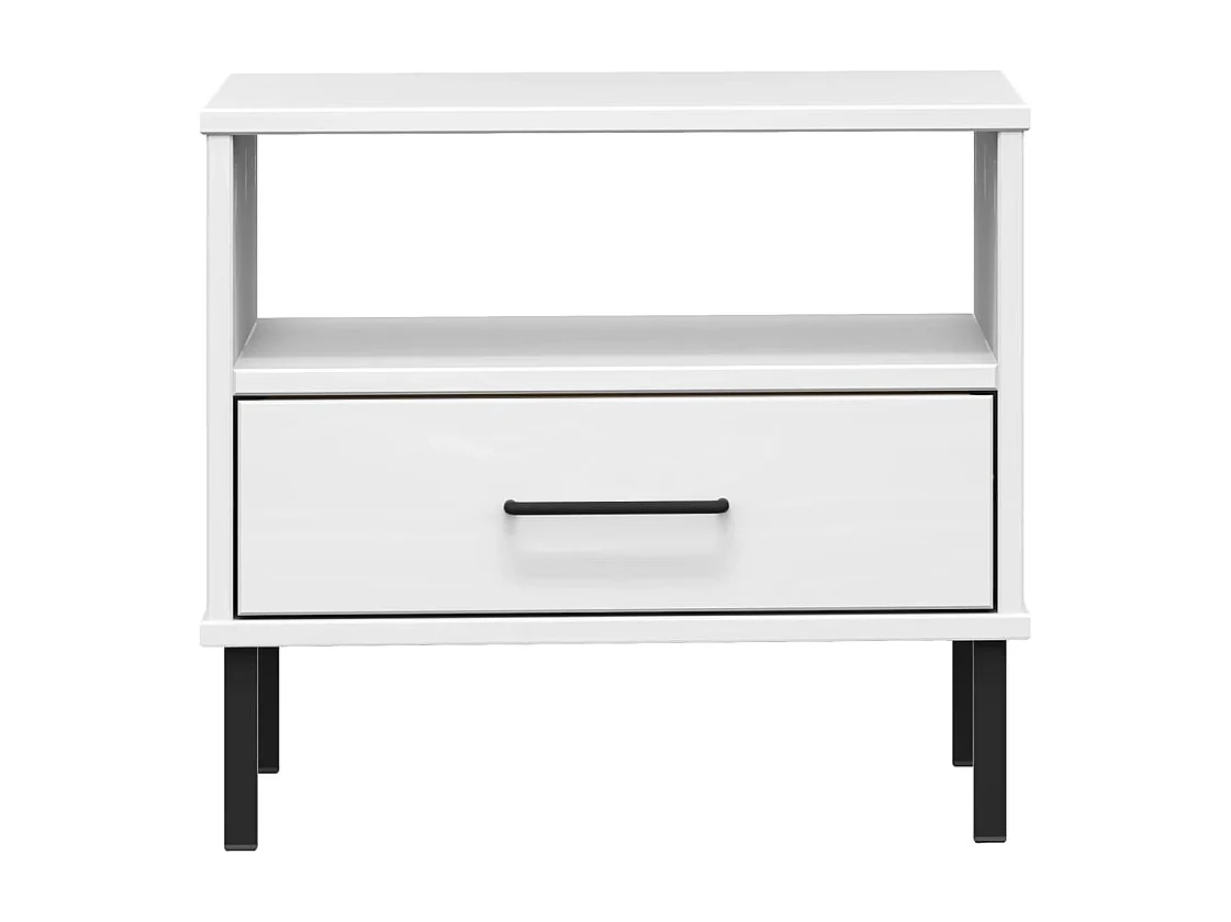 Table de chevet avec pieds en métal Blanc Bois pin massif OSLO