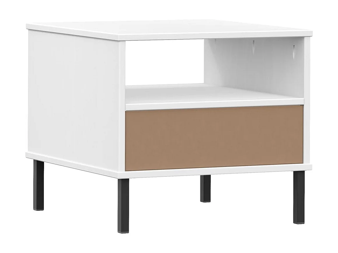 Table de chevet avec pieds en métal Blanc Bois pin massif OSLO