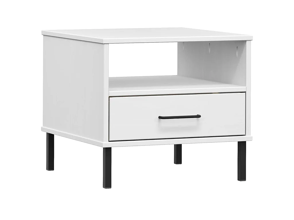 Comodino con Gambe in Metallo Bianco Legno Massello Pino OSLO