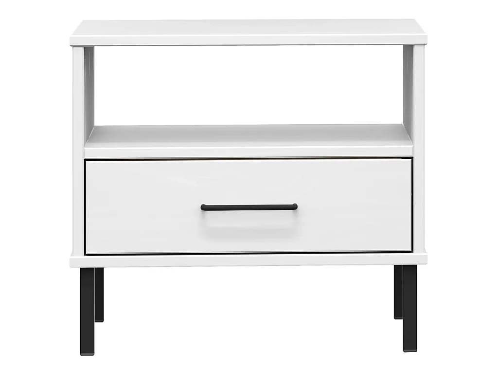 Comodino con Gambe in Metallo Bianco Legno Massello Pino OSLO