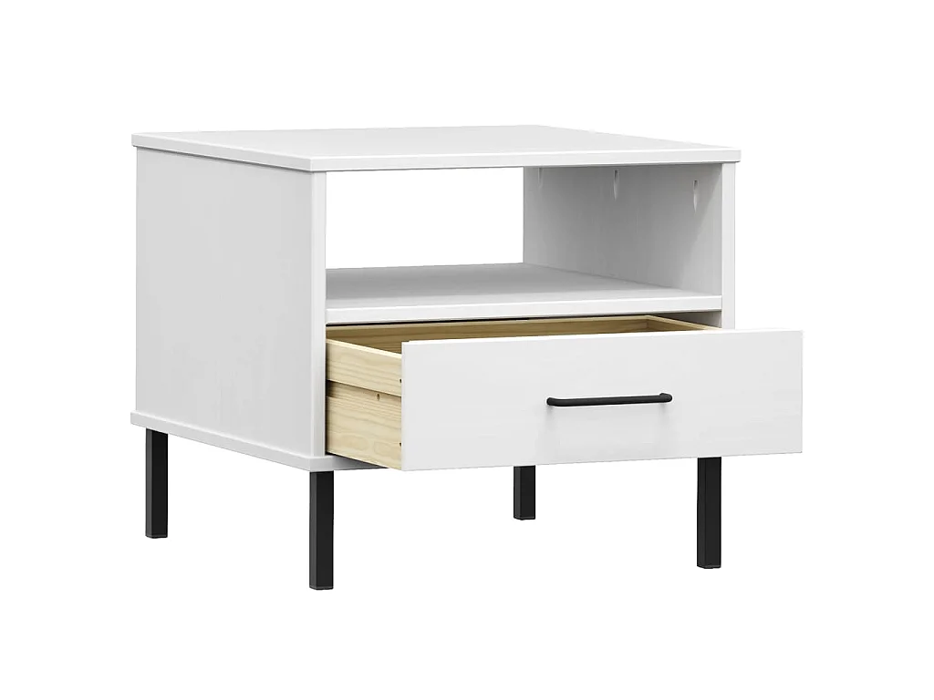 Comodino con Gambe in Metallo Bianco Legno Massello Pino OSLO