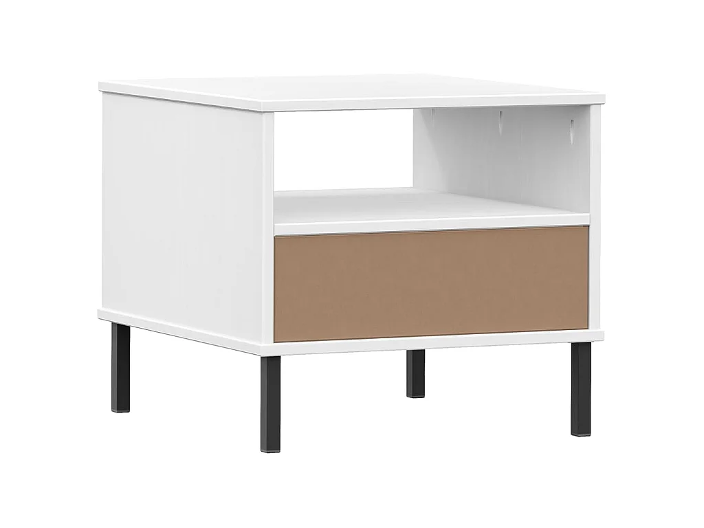 Comodino con Gambe in Metallo Bianco Legno Massello Pino OSLO