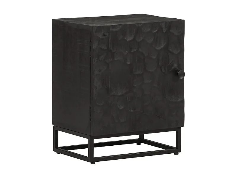 Comodino Nero 40x30x50 cm in Legno Massello di Mango e Ferro