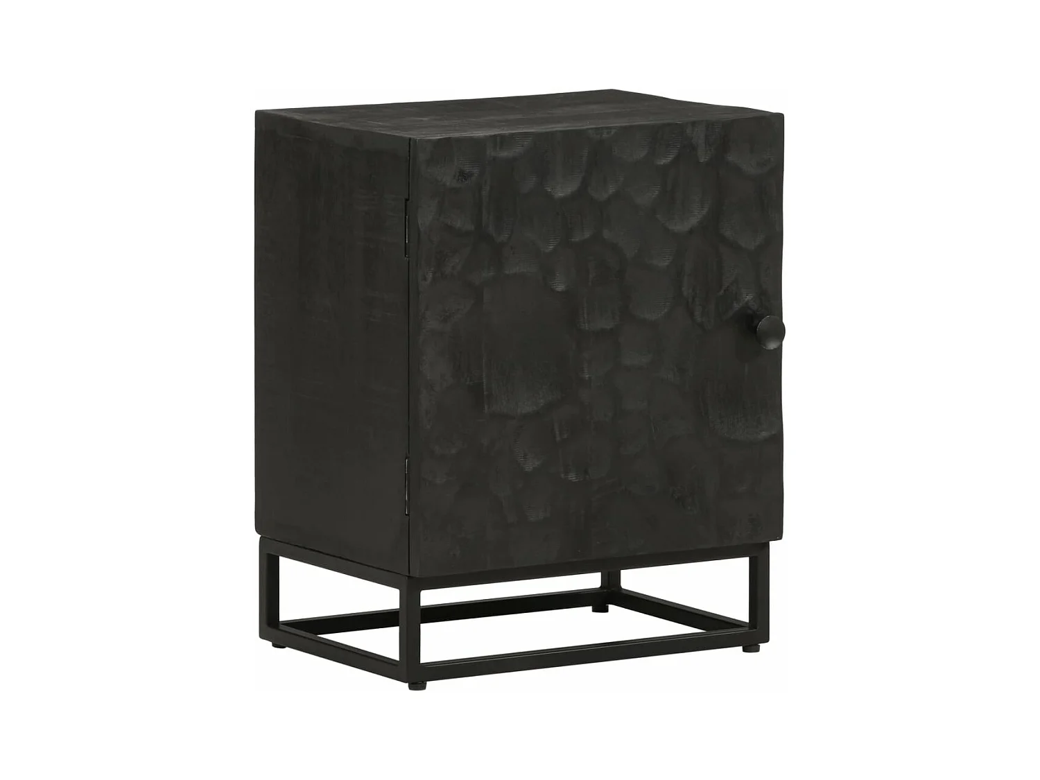 Table de chevet noir 40x30x50 cm bois massif manguier et fer