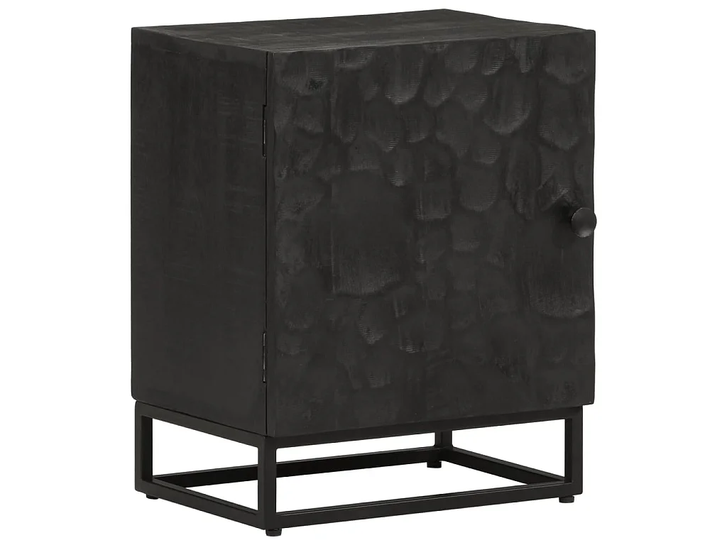 Table de chevet noir 40x30x50 cm bois massif manguier et fer