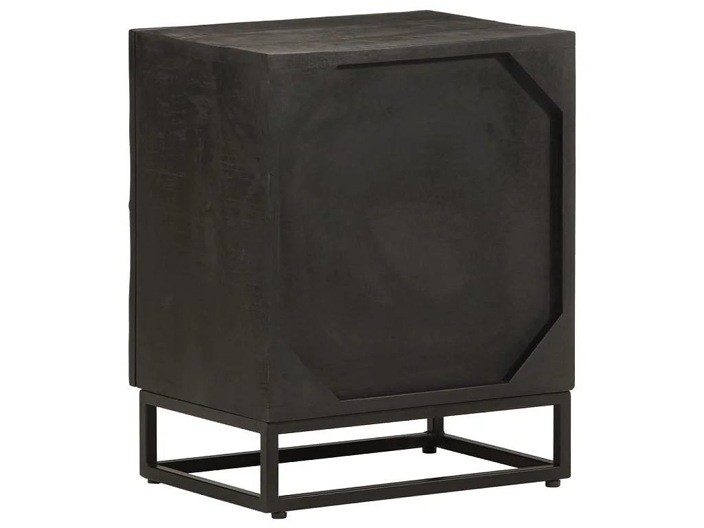 Table de chevet noir 40x30x50 cm bois massif manguier et fer