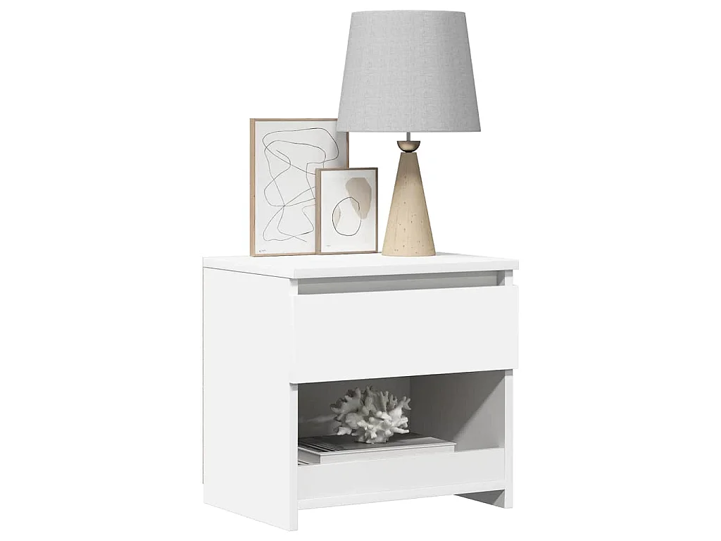 Comodino Bianco 40x30x39 cm in Legno Ingegnerizzato