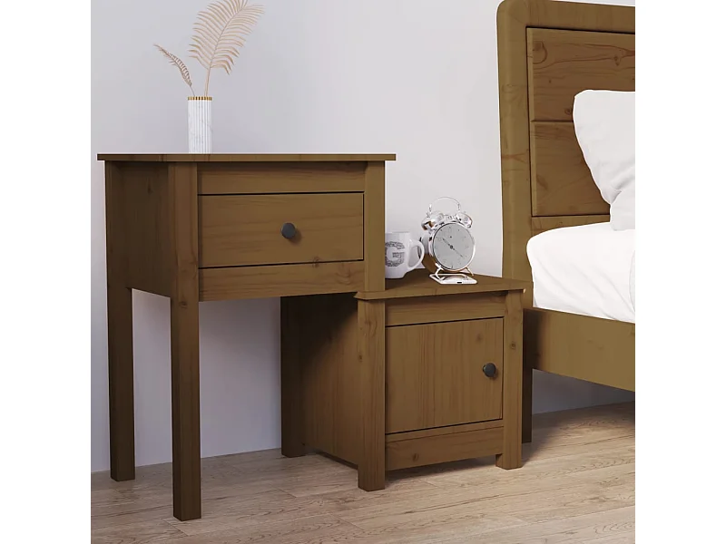 Mesita de noche madera maciza pino marrón miel 79,5x38x65,5 cm