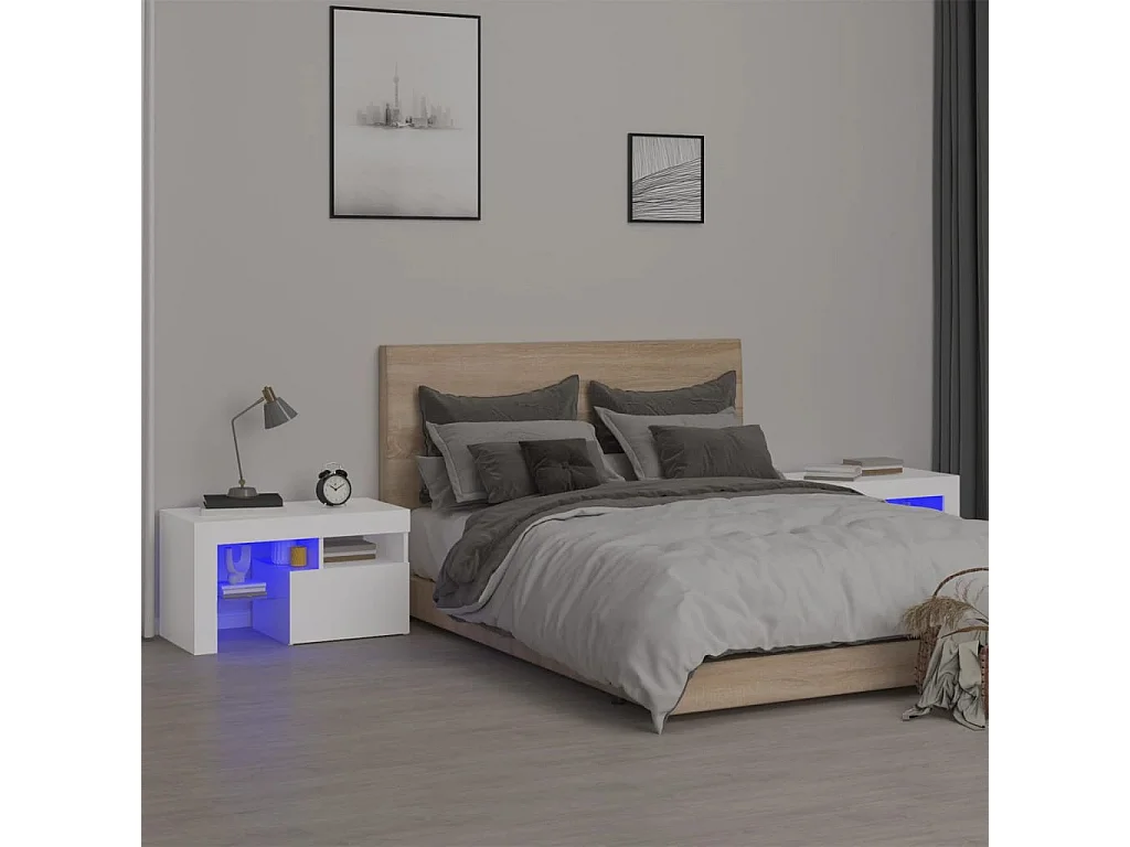 Nachtkastjes 2 st LED-verlichting 70x36,5x40 cm wit