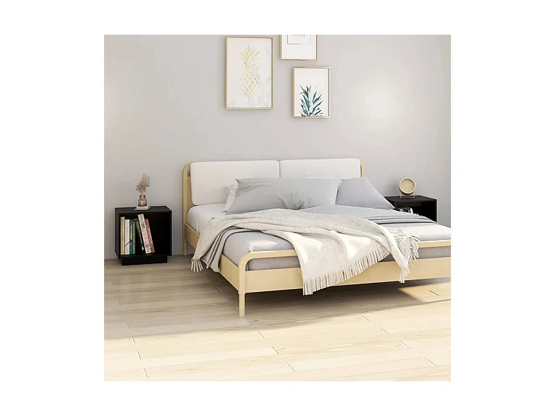 Nachttische 2 Stk. Schwarz 40x30x40 cm Massivholz Kiefer