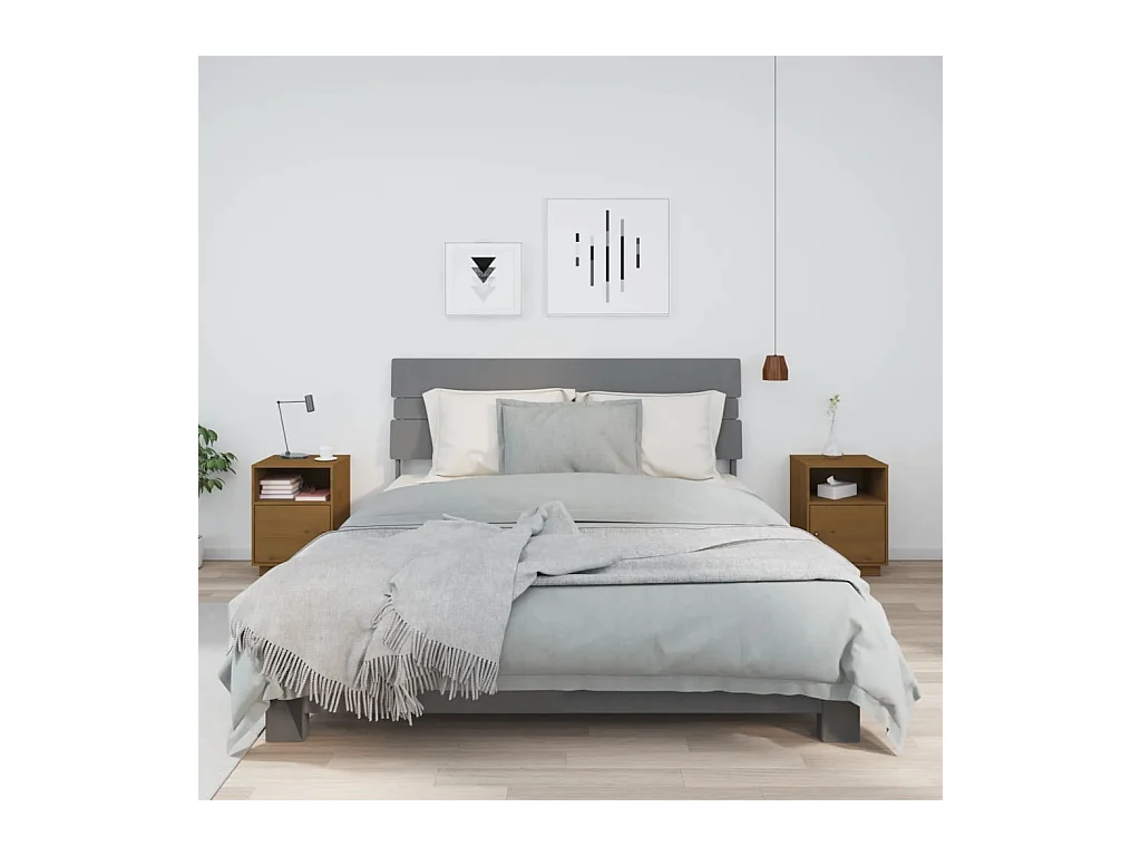 Comodini Ambrati 2 pz 40x34x55 cm in Legno Massello di Pino