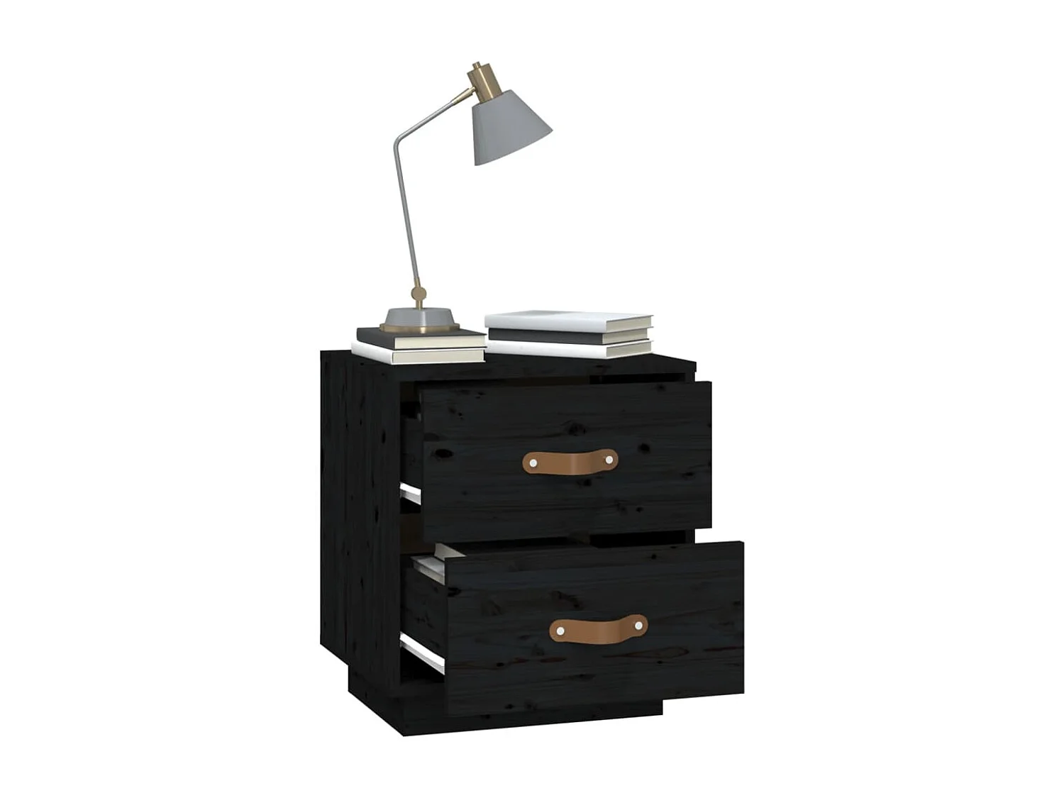 Nachttisch Schwarz 40x34x45 cm Massivholz Kiefer