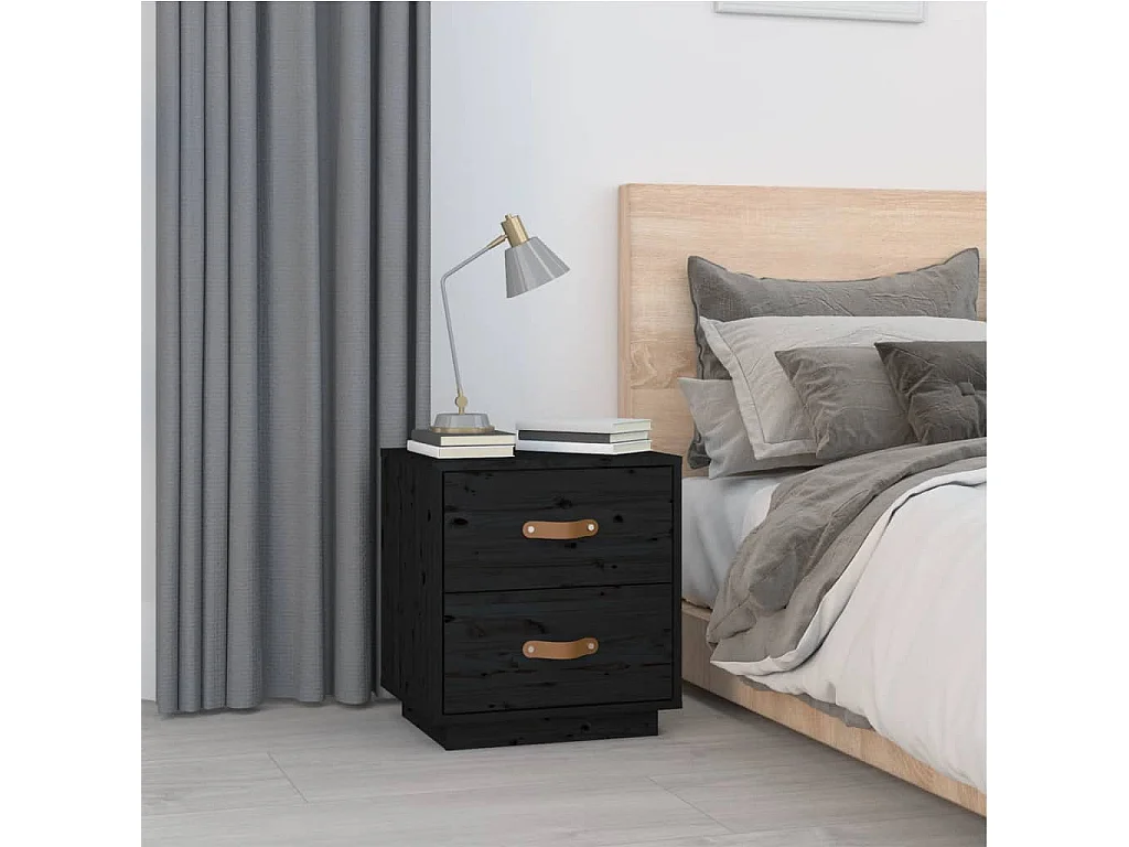   Table de chevet Noir 40x34x45 cm Bois de pin massif