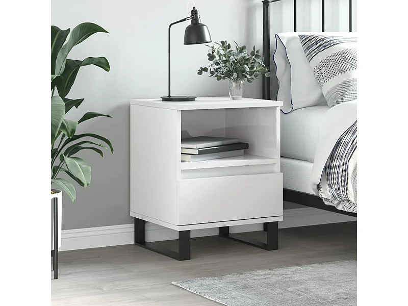 Comodino Bianco Lucido 40x35x50 cm in Legno Multistrato