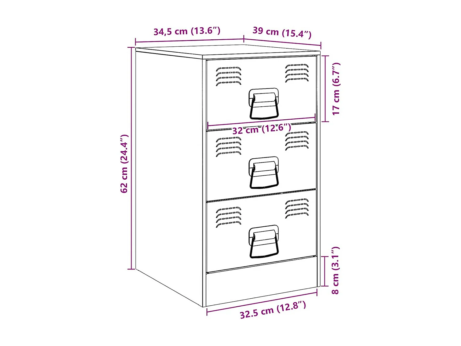 Nachtkastje 34,5x39x62 cm staal antracietkleurig