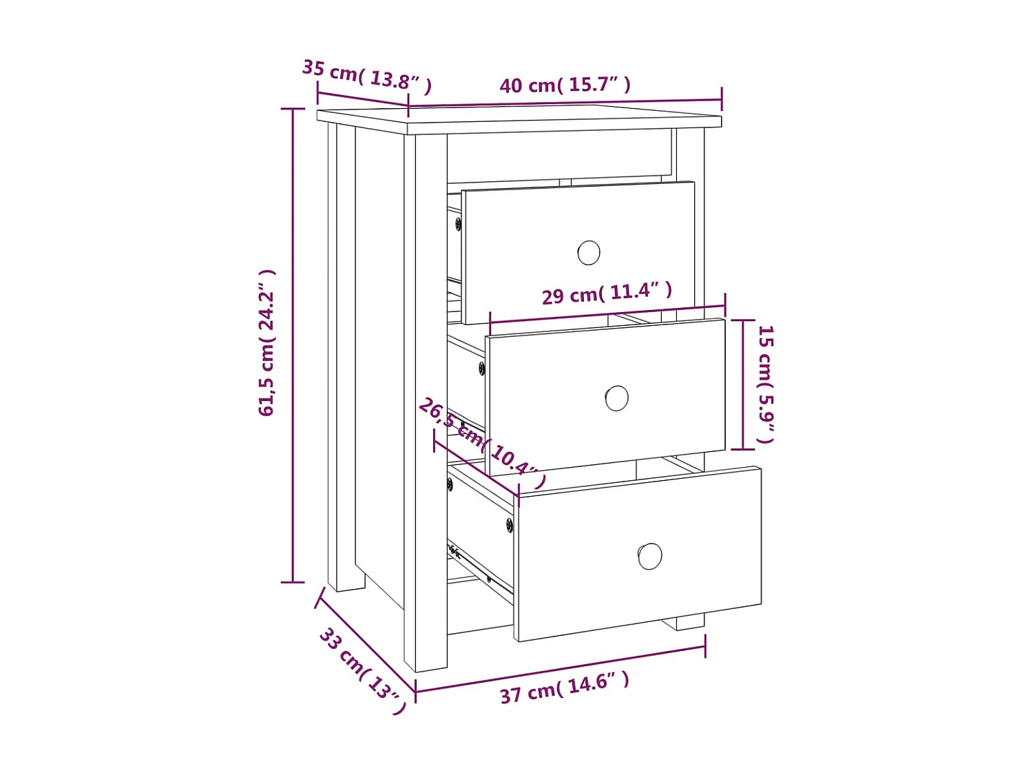 Table de chevet Blanc 40x35x61,5 cm Bois de pin massif