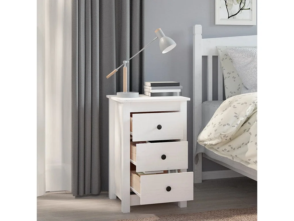 Table de chevet Blanc 40x35x61,5 cm Bois de pin massif