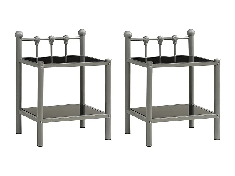 Tables de chevet 2 pcs Gris et noir Métal et verre