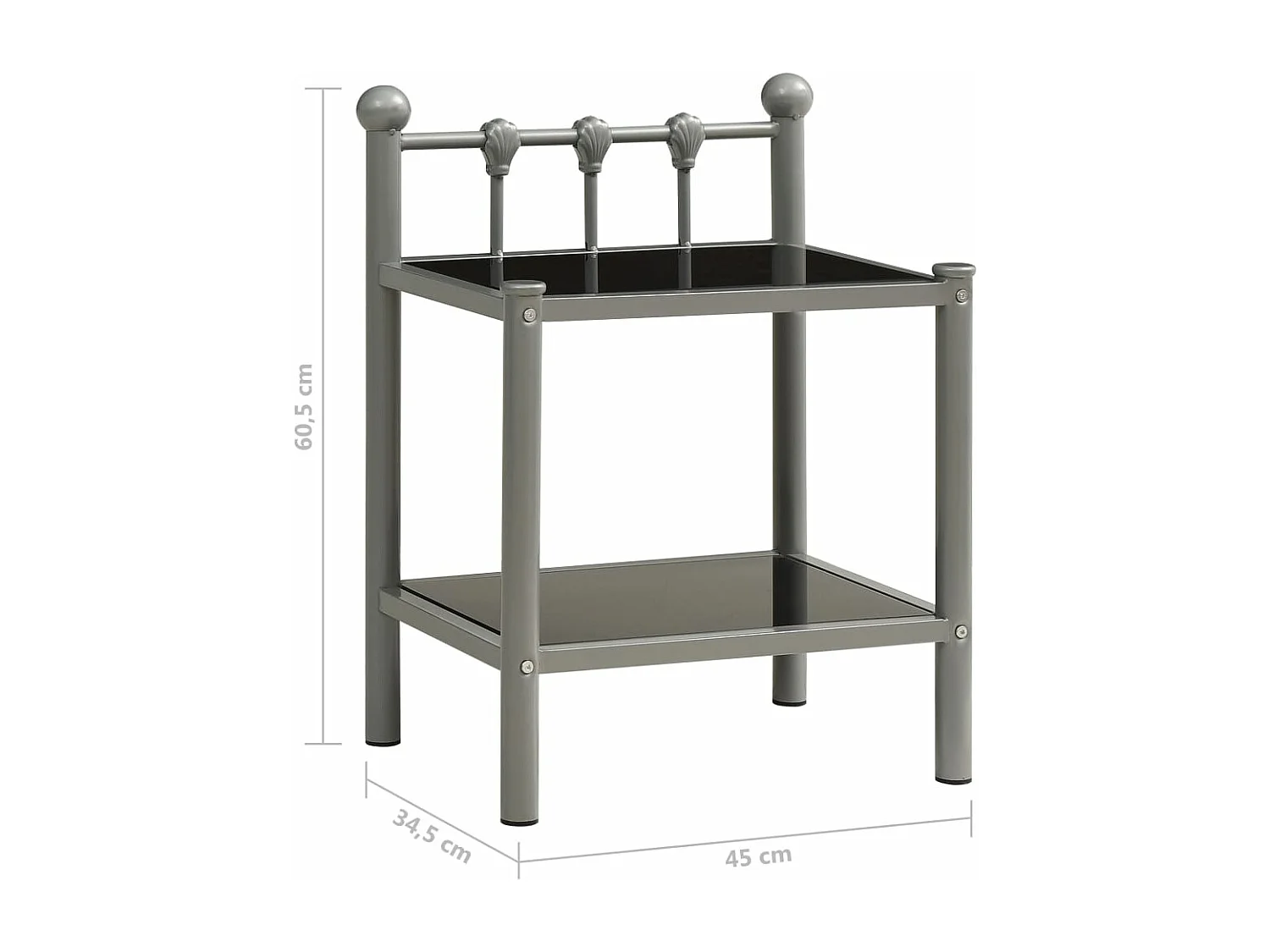 Tables de chevet 2 pcs Gris et noir Métal et verre