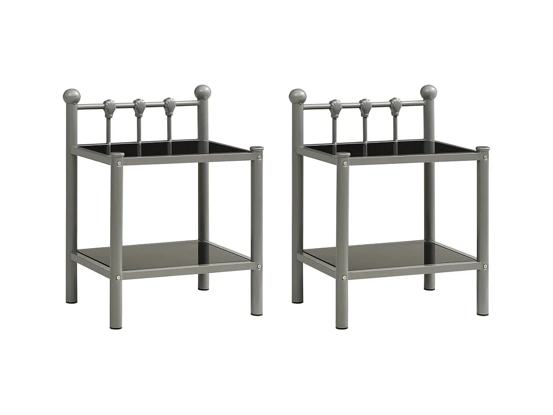 Tables de chevet 2 pcs Gris et noir Métal et verre