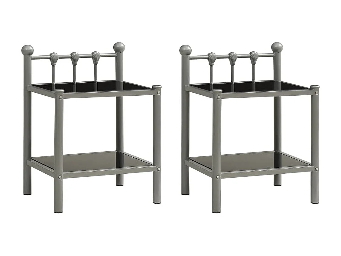 Mesas de cabeceira 2 pcs metal cinzento e vidro preto