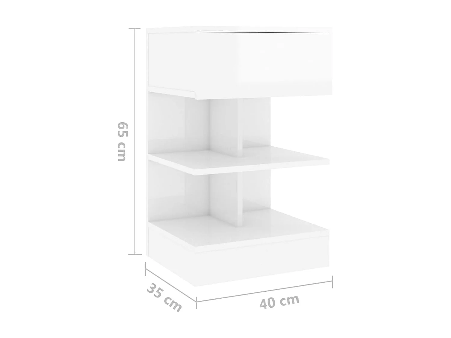 Nachtkastje 40x35x65 cm bewerkt hout hoogglans wit