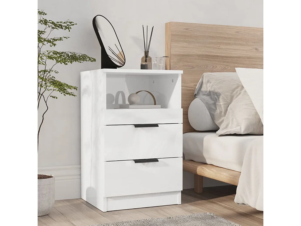 Table de chevet Blanc brillant Bois d'ingénierie