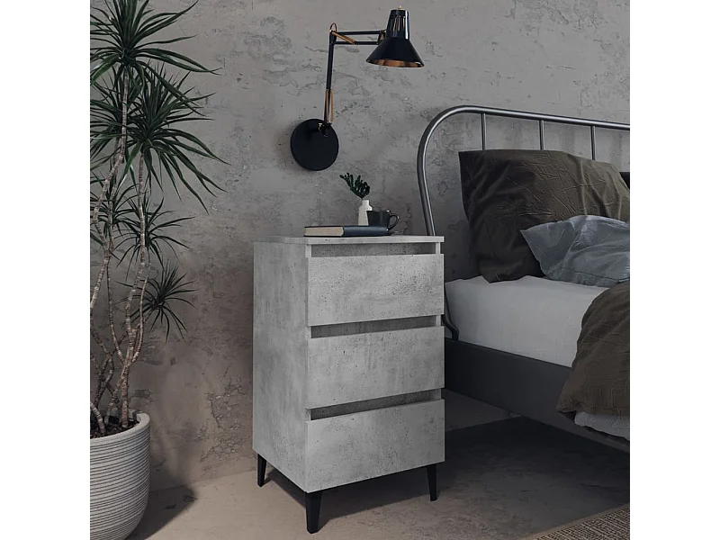 Comodini con Gambe in Metallo 2pz Grigio Cemento 40x35x69 cm