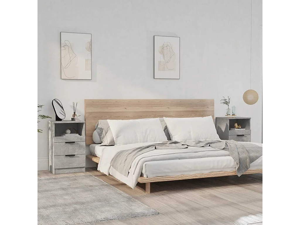 Tables de chevet 2 pcs Gris béton Bois d'ingénierie