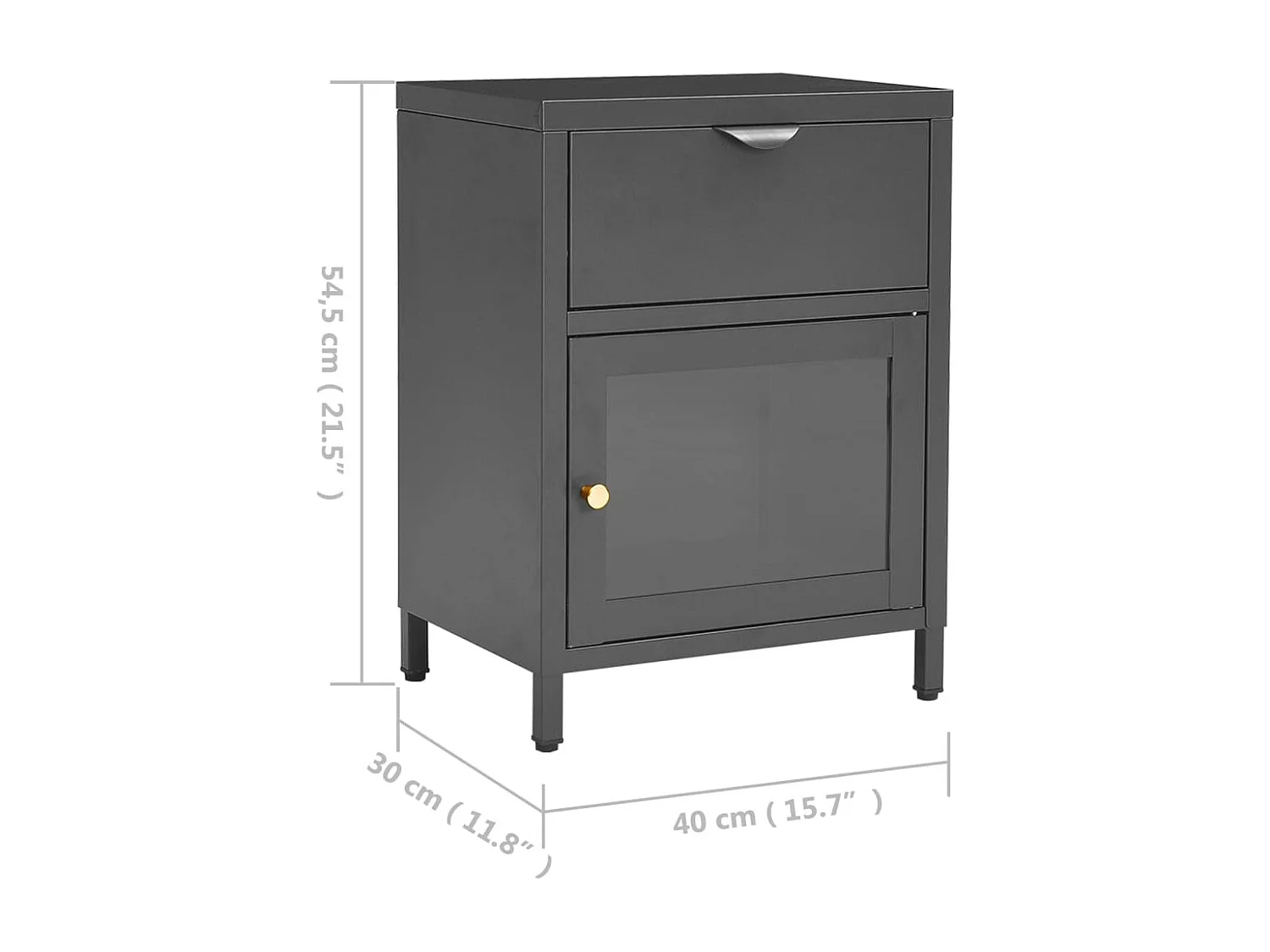 Mesa de cabeceira 40x30x54,5 cm vidro e aço antracite